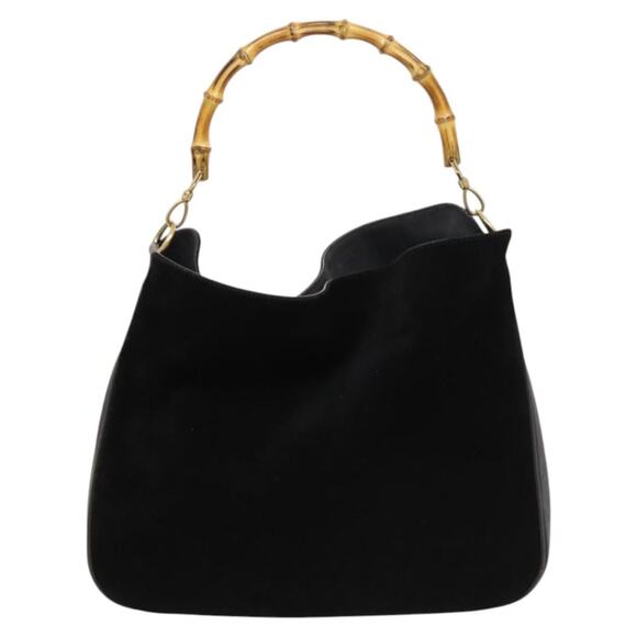GUCCI Bamboo Hand Bag Suede Black Gold 001 1014 001 1014 - Picture 3 of 16